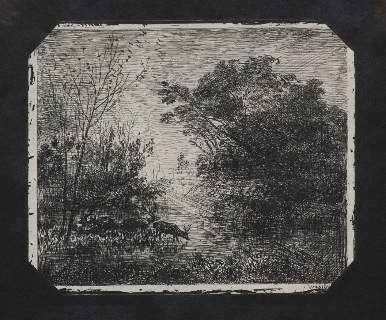 鹿，1862年。 作者 查尔斯·弗朗索瓦·杜比尼