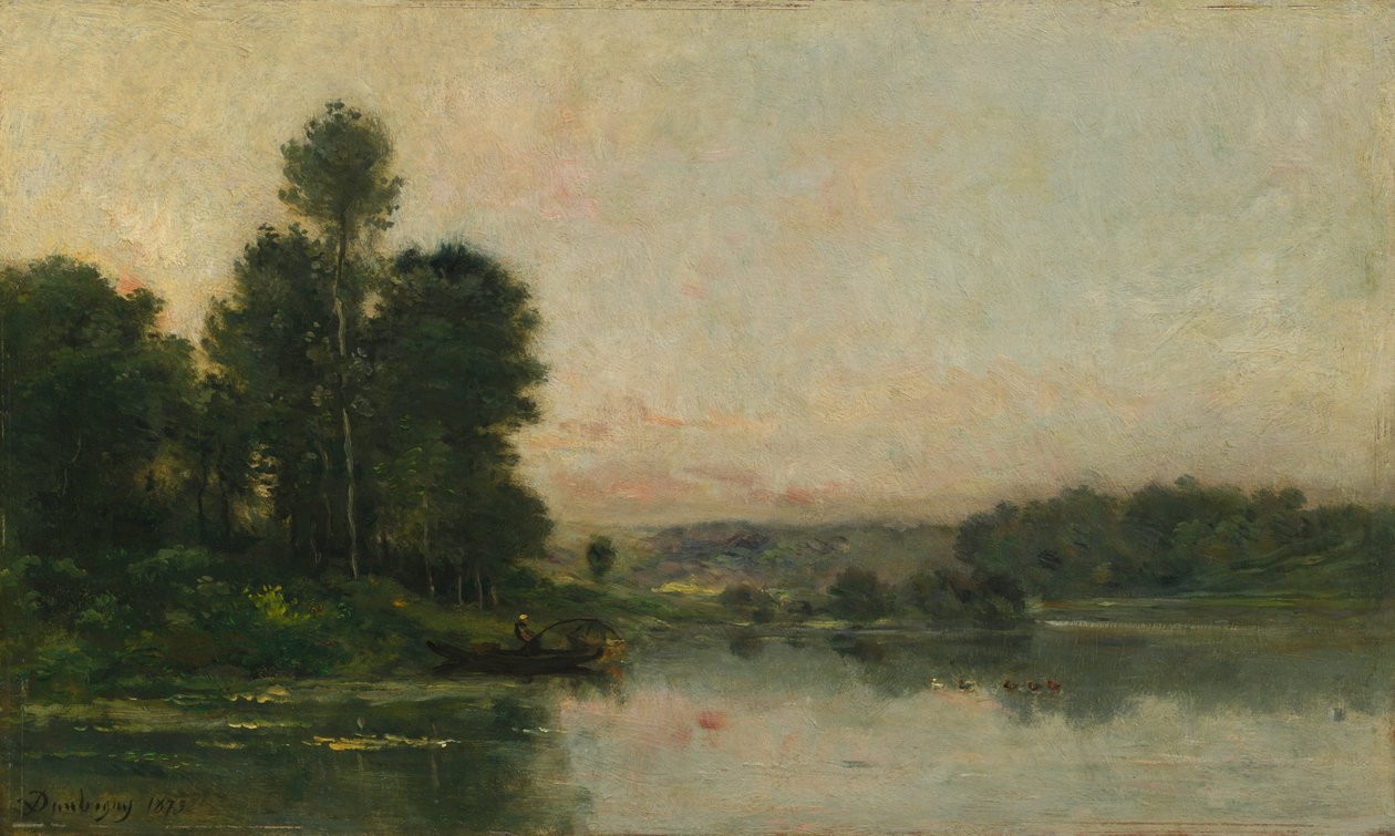瓦兹河畔默里河畔的山坡，奥弗对面，1873年。 作者 查尔斯·弗朗索瓦·杜比尼