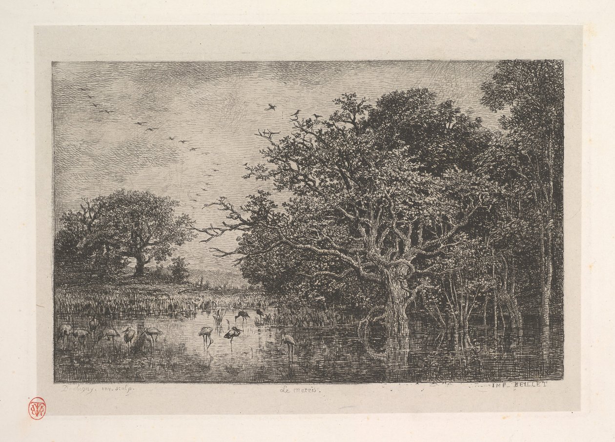 沼泽，1851年。 作者 查尔斯·弗朗索瓦·杜比尼