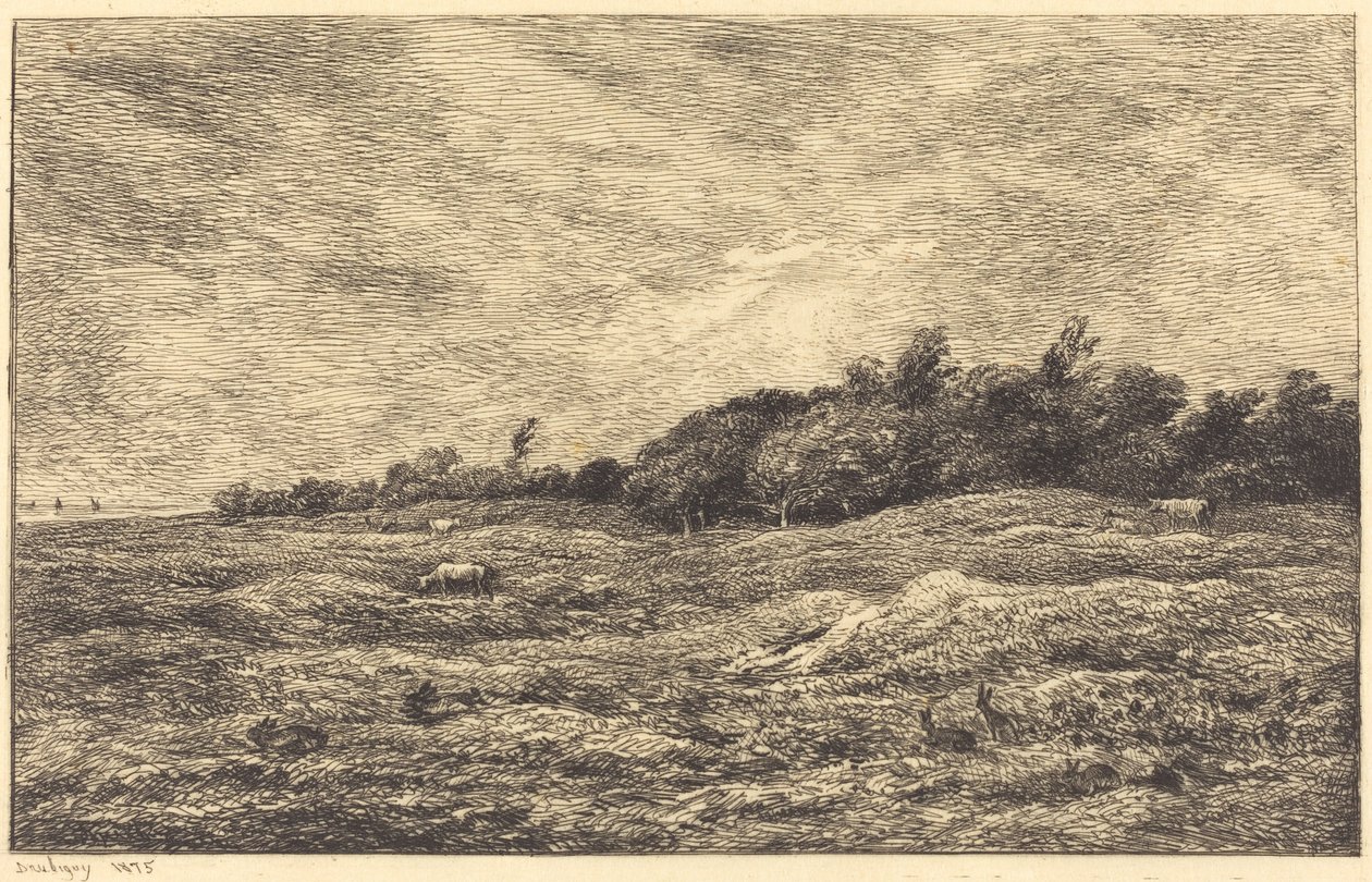 靠近维勒维尔的格雷夫草场（Le Pre des Graves，a Villerville）。 作者 查尔斯·弗朗索瓦·杜比尼