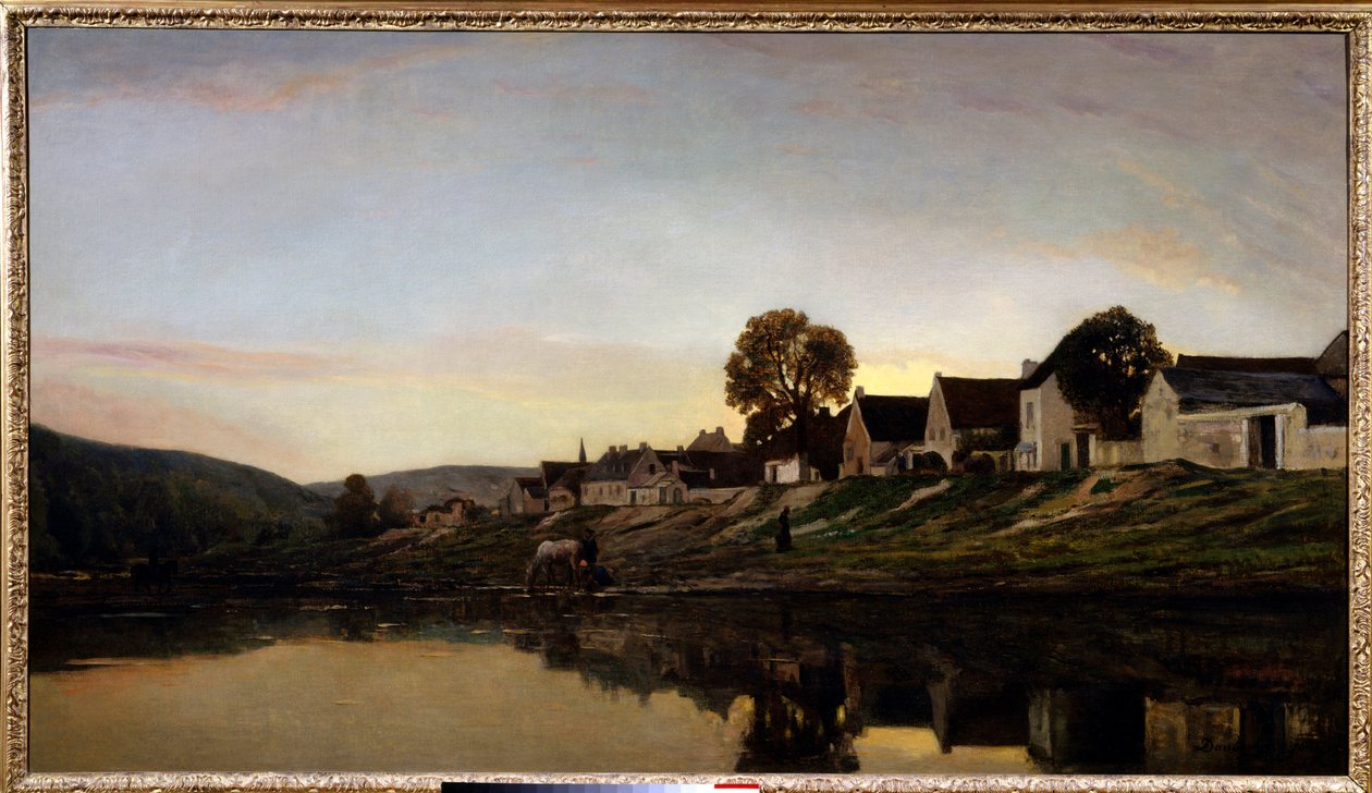 Bonnieres 附近的村庄 Charles Francois Daubigny (1817-1878) 的画作，1861 年私人收藏。 作者 查尔斯·弗朗索瓦·杜比尼