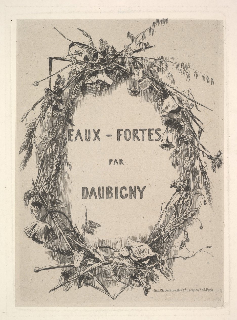 野花花圈，1850年，达芙尼Eaux-Fortes城堡的称号。 作者 查尔斯·弗朗索瓦·杜比尼