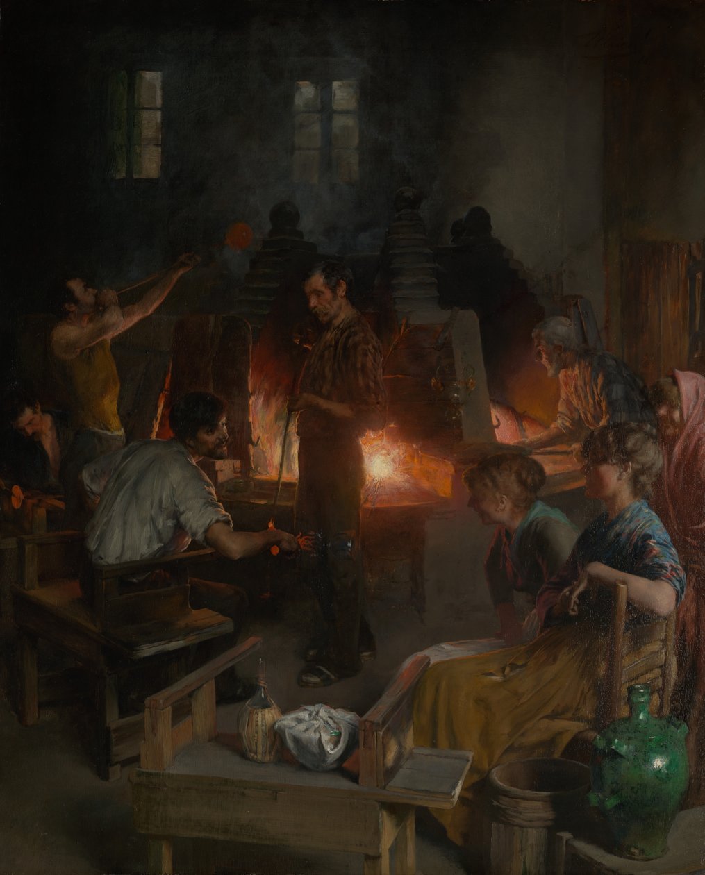 穆拉诺玻璃吹瓶机，1886年。 作者 查尔斯·弗雷德里克·乌尔里希