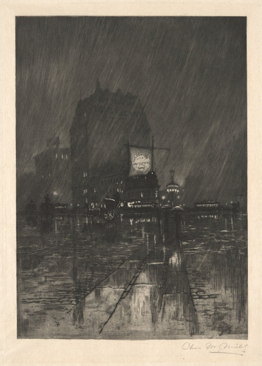 一个雨夜，麦迪逊广场，1890年。 作者 查尔斯·弗雷德里克·威廉·梅拉茨