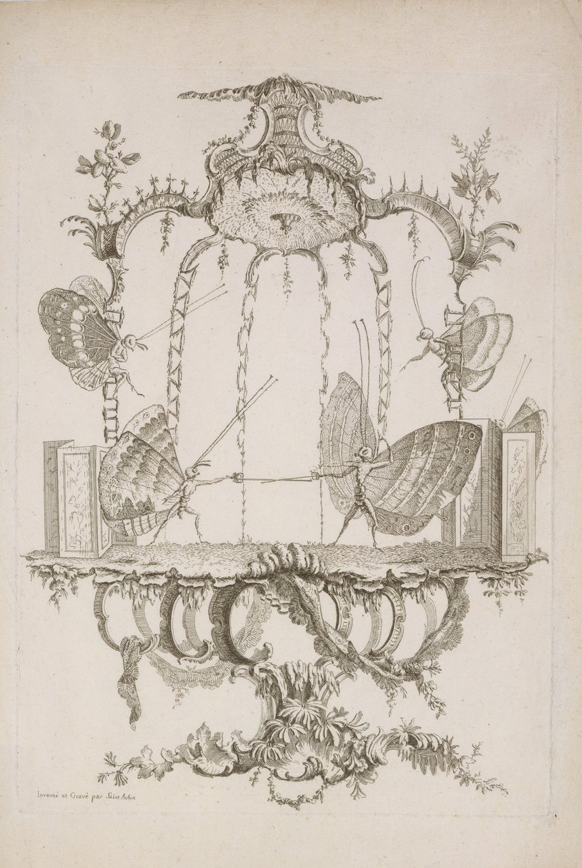 决斗 Le Duel，出自Saint Aubin的Essai de Papilloneries Humaines，约1756-60。 作者 查尔斯·日尔曼·德·圣奥宾