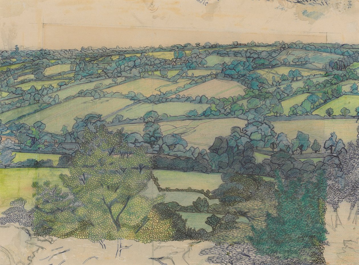 Applehayes，c.1912（纸上铅笔、蜡笔、钢笔和蓝色墨水） 作者 查尔斯·金纳