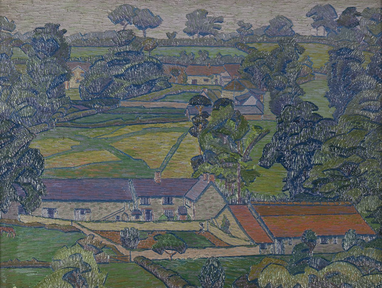 有农舍的风景，约 1912-13 年（布面油画） 作者 查尔斯·金纳