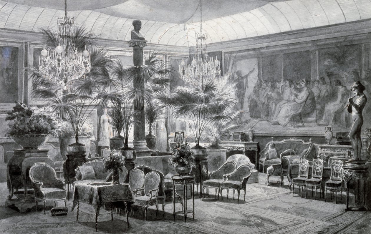 马蒂尔德公主的冬季花园，水粉和水墨画，由查尔斯-吉罗（1819-1892）绘制。 作者 查尔斯·吉罗