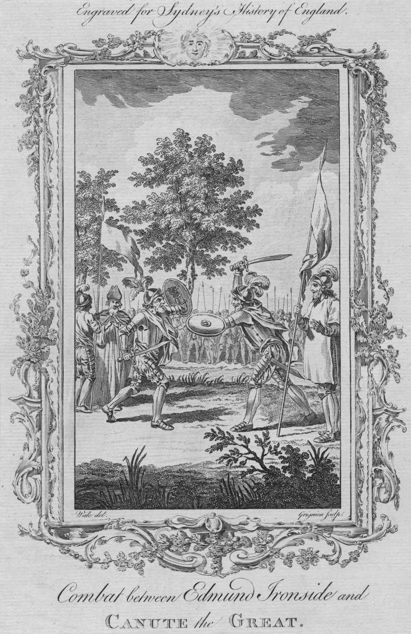 埃德蒙·艾恩赛德（Edmund Ironside）与坎特大帝（Canute the Great）之间的战斗，1773年。 作者 查尔斯·格里尼翁