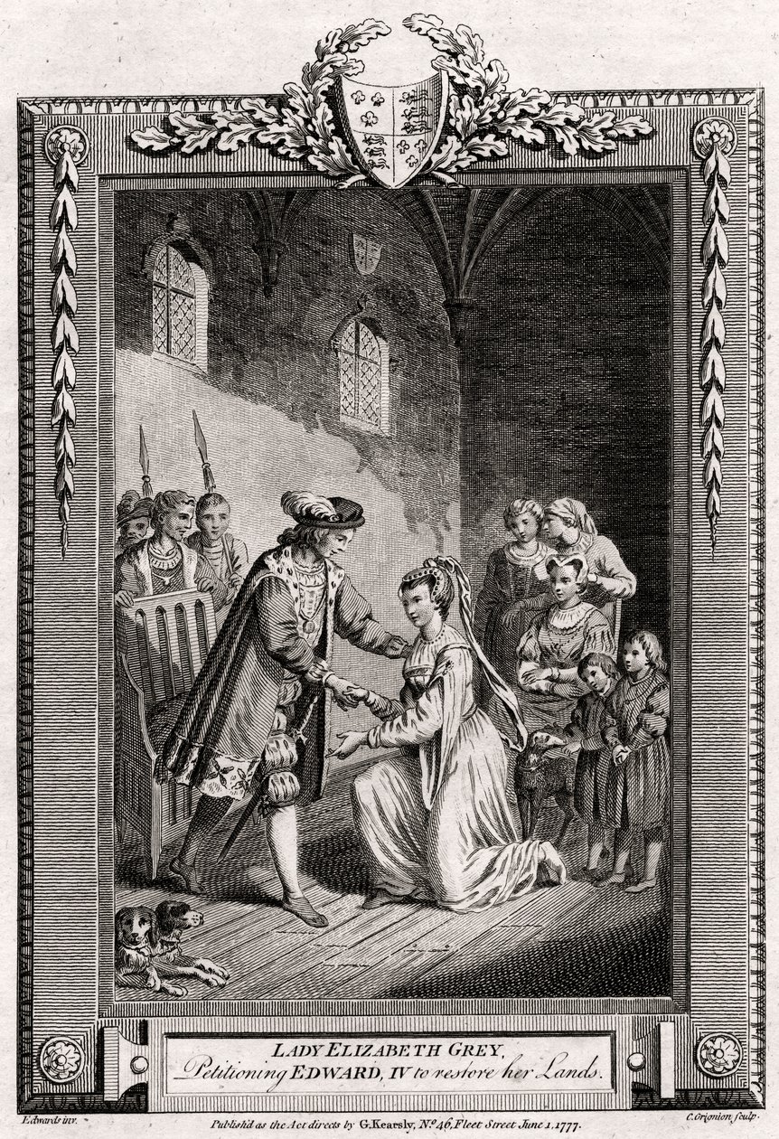 伊丽莎白·葛雷夫人（Elizabeth Grey），请爱德华四世（Edward IV）恢复自己的土地，十五世纪，1777年 作者 查尔斯·格里尼翁