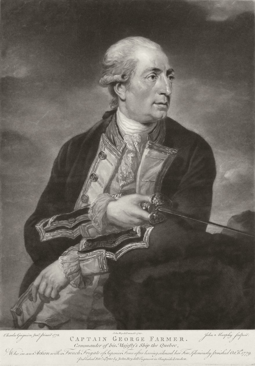 乔治农夫的肖像（1732-79）HMS&39;魁北克&39;的船长，由John Murphy雕刻，酒吧。作者：John Boydell（1719-1804）1780 作者 查尔斯·格里尼翁