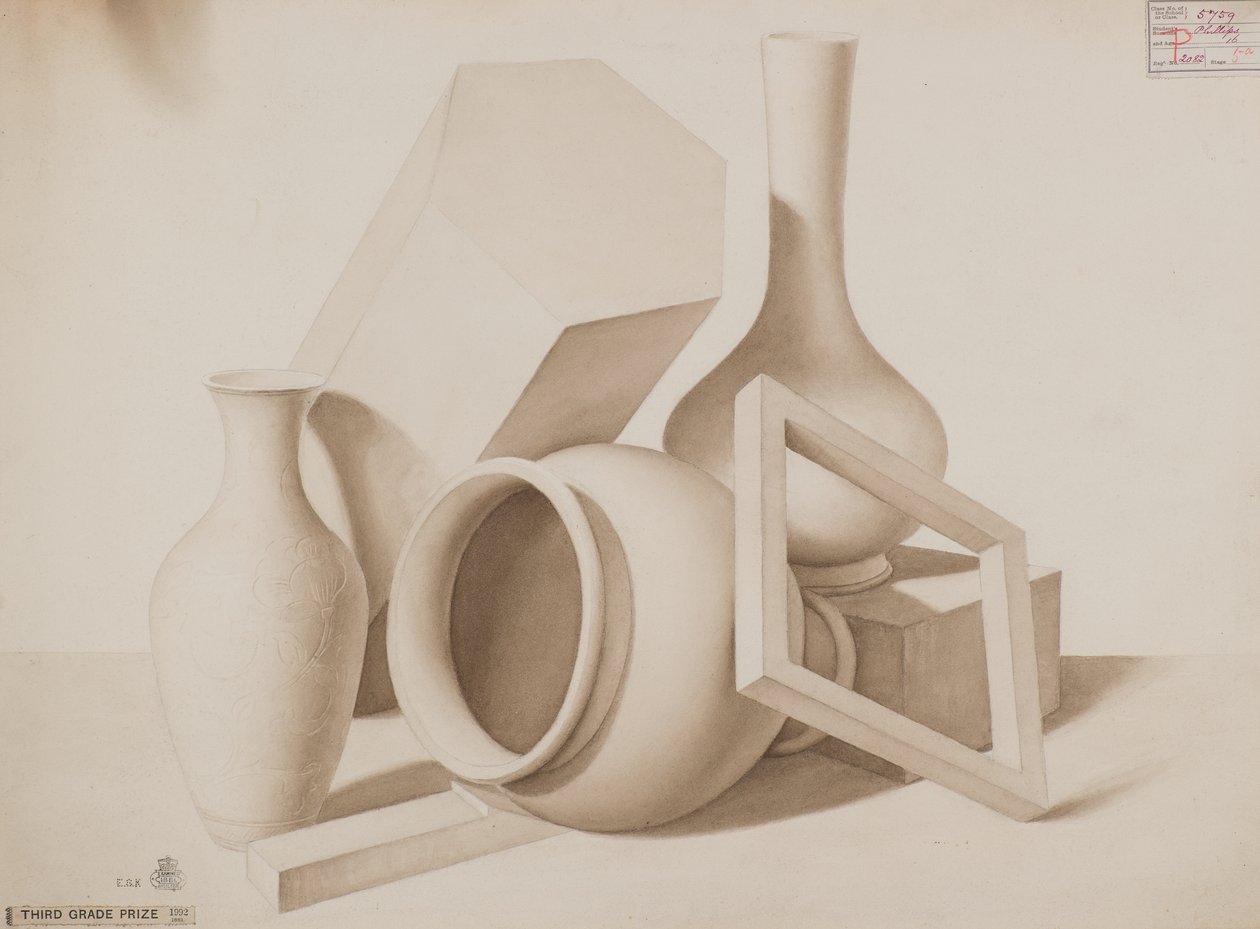 研究[花瓶，正方形和六角形]，约 1881 年（水粉画） 作者 查尔斯·古斯塔夫·路易斯·菲利普斯