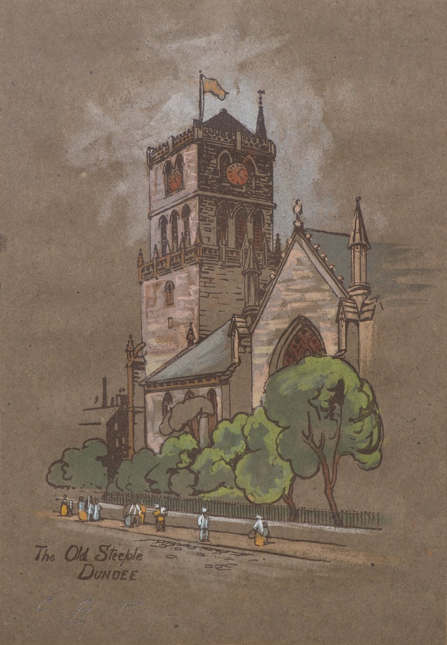The Old Steeple, Dundee (hand-coloured print) 作者 查尔斯·古斯塔夫·路易斯·菲利普斯