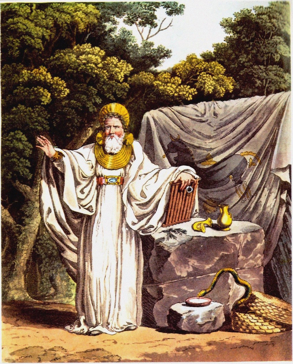 大德鲁伊（Dr.Arch-Druid）身着全套司法服装，出自《 Britis原始居民的服装》 作者 查尔斯·汉密尔顿·史密斯