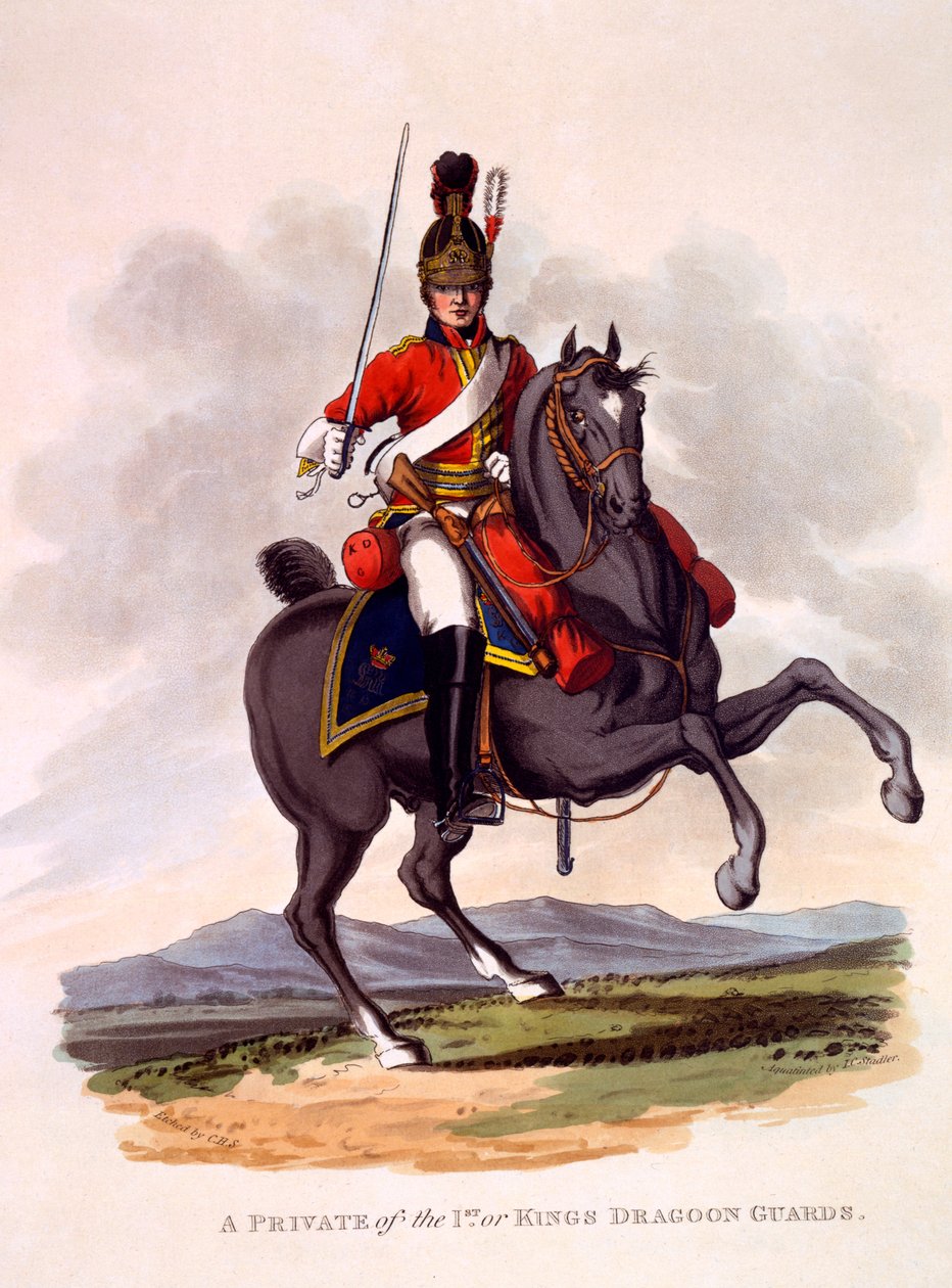 第1或国王龙骑兵卫兵的私人制服，由Joseph Constantine Stadler（17,08-1812），1812-15（手工彩色的aquatint）雕刻而成 作者 查尔斯·汉密尔顿·史密斯