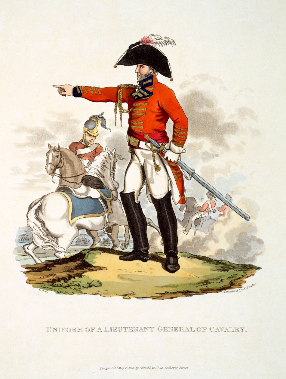 骑士中将的制服，来自“大英帝国的服装，根据最后的规定”，于1813年出版（手工彩色的aquatint） 作者 查尔斯·汉密尔顿·史密斯
