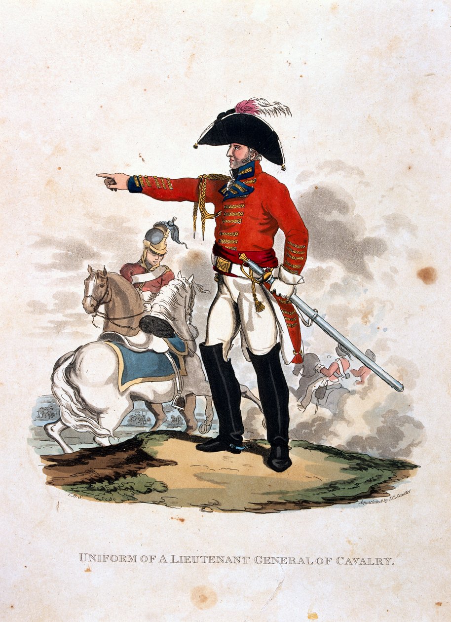 骑士中将的制服，来自“大英帝国军队的服装，根据最后的规定1812”，由JC Stadler雕刻，由Colnaghi und Co. 1812-15出版（col 作者 查尔斯·汉密尔顿·史密斯