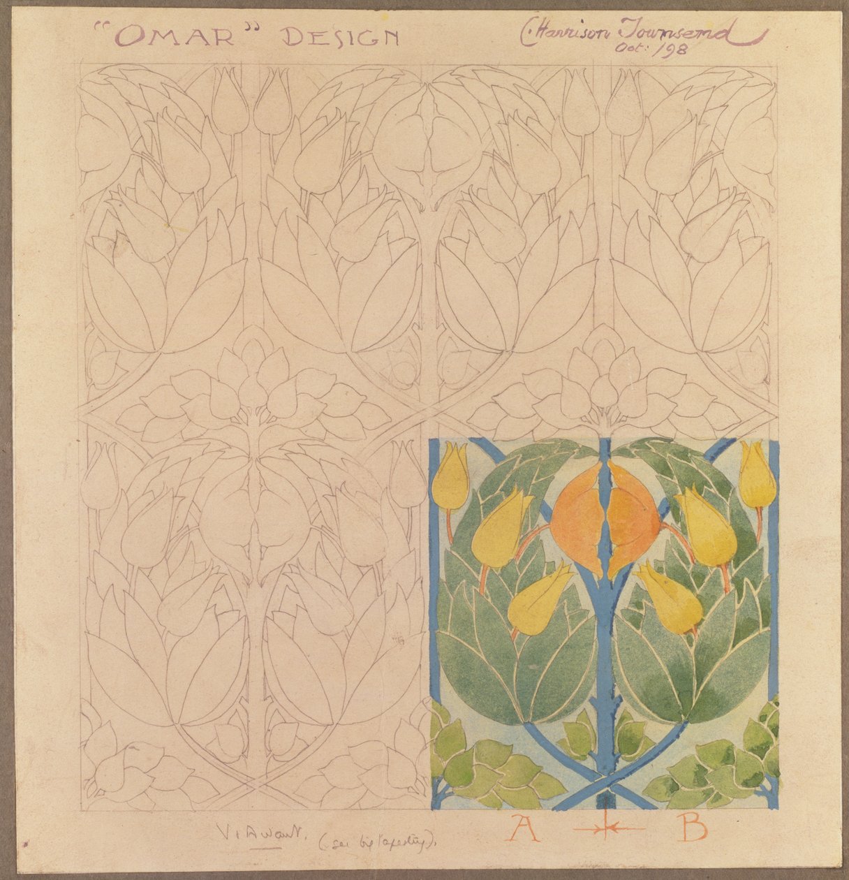 Omar，设计用于丝绸和羊毛双层布，1898年（丝绸和羊毛） 作者 查尔斯·哈里森·汤森