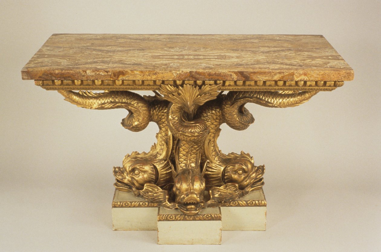 控制台表，归功于Marsh＆Tatham，c.1805（木材，包裹镀金和碧玉） 作者 查尔斯·希思柯特（Tattham）