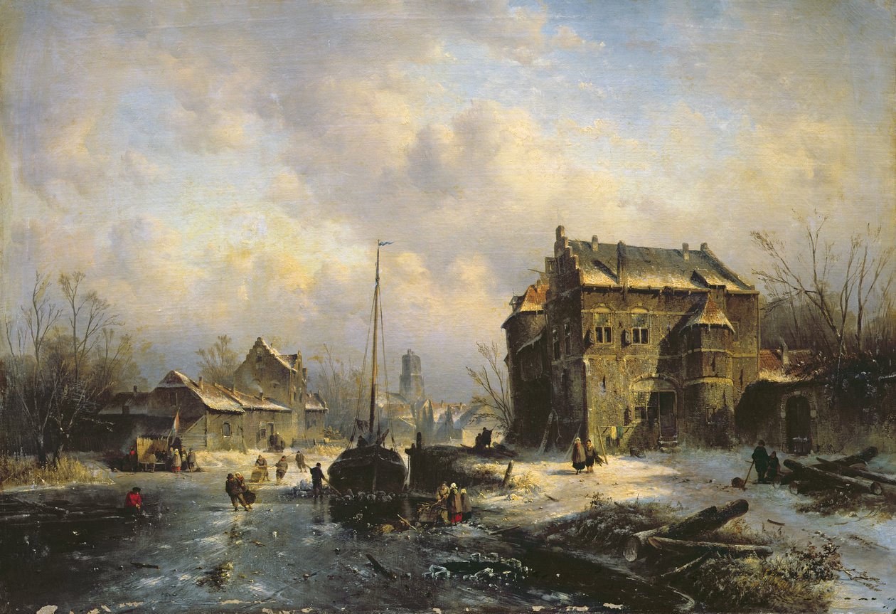 冬季场景，1851年 作者 查尔斯·亨利·约瑟夫·莱克特