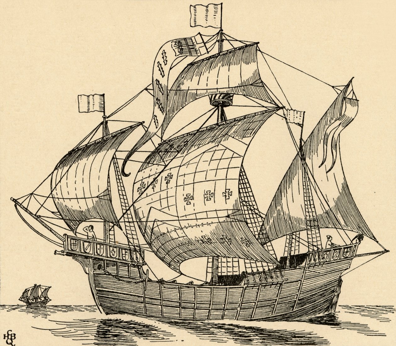 克里斯托弗·哥伦布（Christopher Columbus）时代的船，1931年 作者 查尔斯·亨利·伯恩·奎纳尔