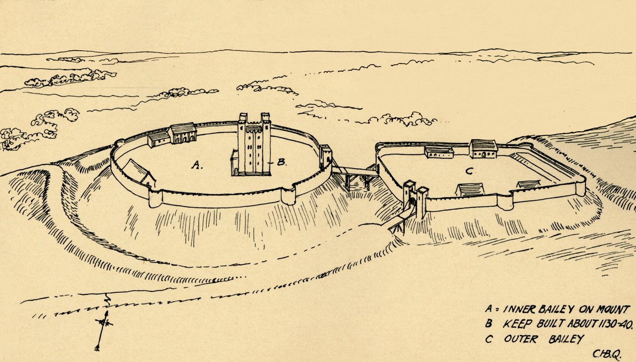 城堡海丁汉鸟瞰图，艾塞克斯部分重建，1931年 作者 查尔斯·亨利·伯恩·奎纳尔