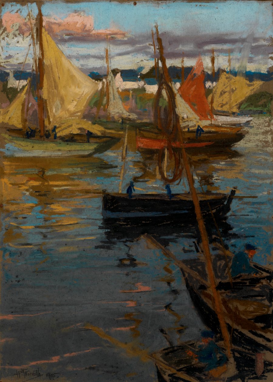 傍晚的霞光与阴影中的玫瑰小径 (Boats Concarneau) 作者 查尔斯·亨利·弗罗穆斯