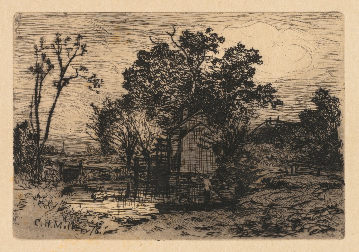 [船上的小屋和两个人像]，1878年。 作者 查尔斯·亨利·米勒