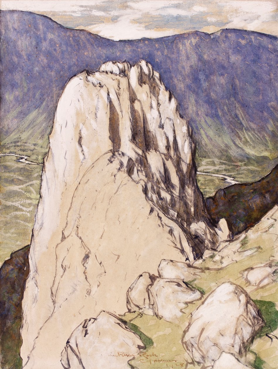 Pillar Rock，1928年（墨水，纸张上的水粉和水粉） 作者 查尔斯·约翰·霍姆斯