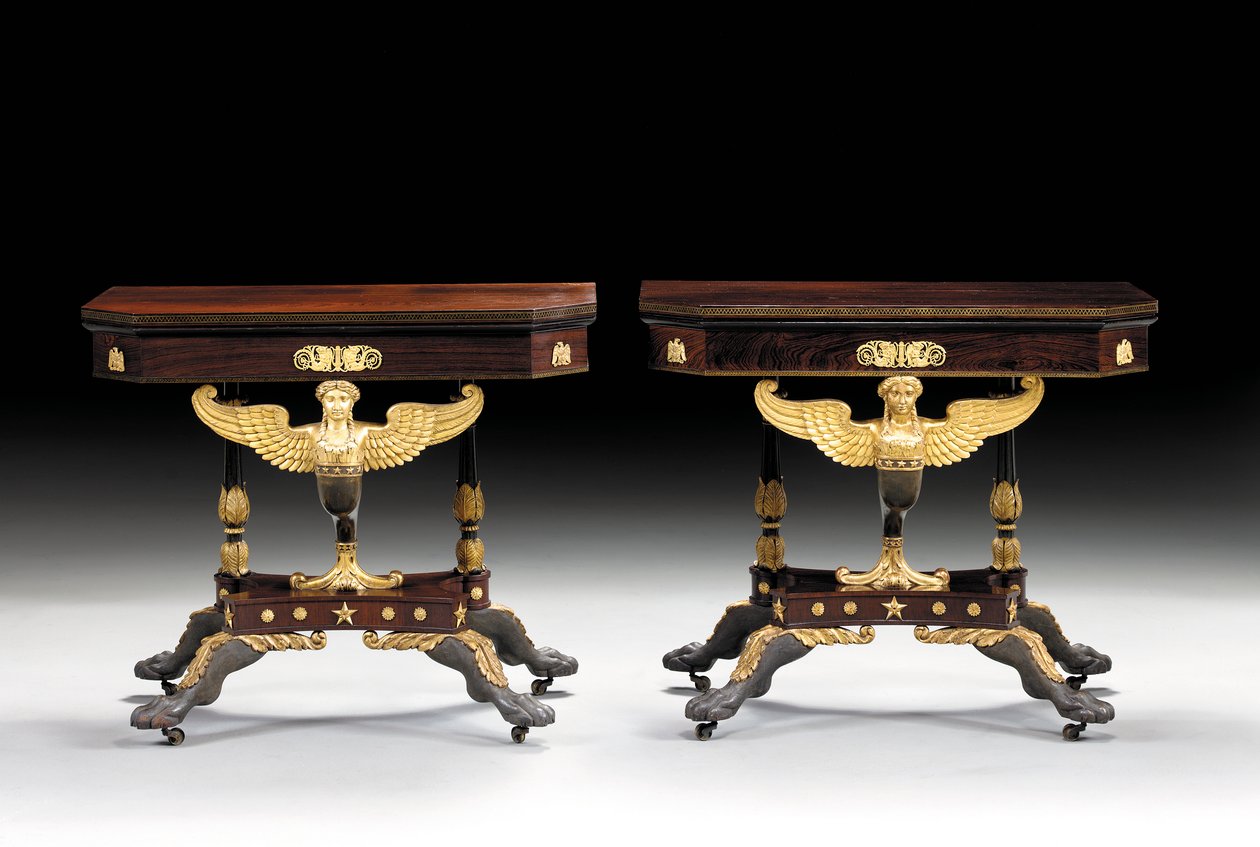 两张古典雕花卡桌，约1815年（镀金玫瑰木） 作者 查尔斯·奥诺·兰努埃