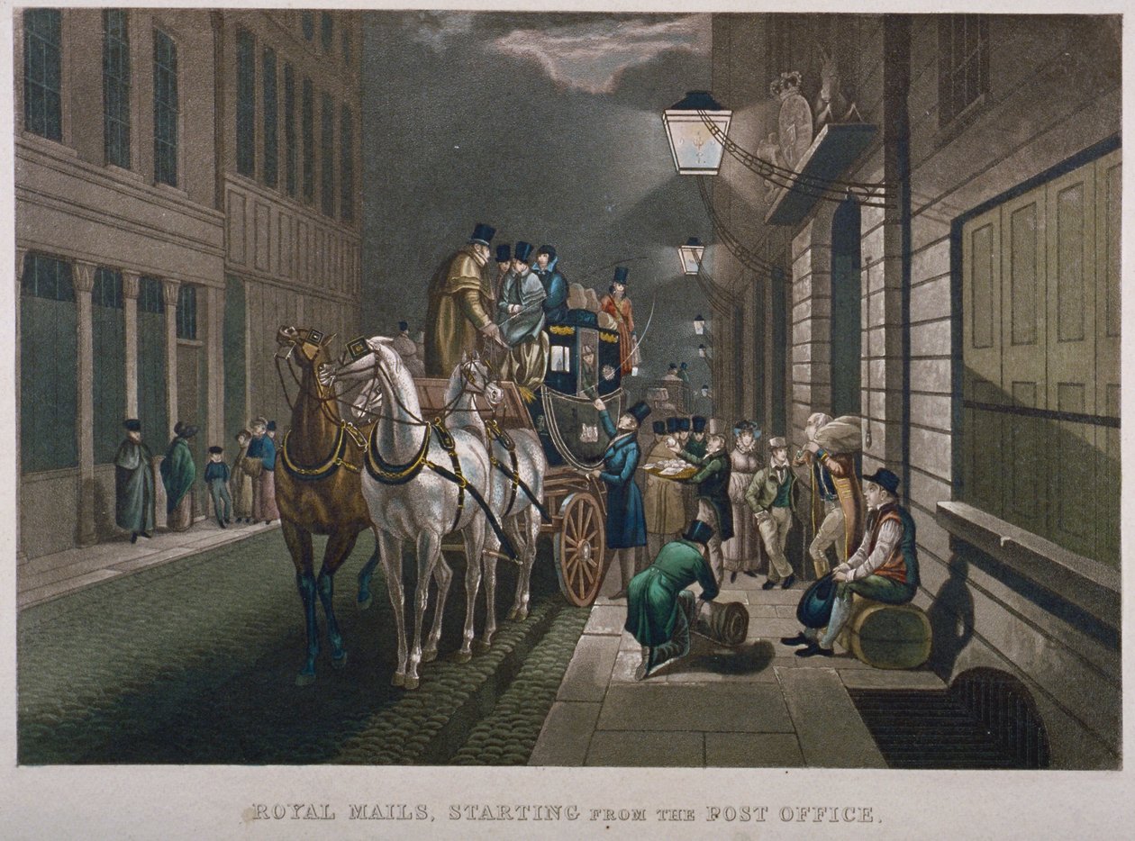 伦敦市伦巴德街邮政总局外的邮车，1827年 作者 查尔斯·亨特