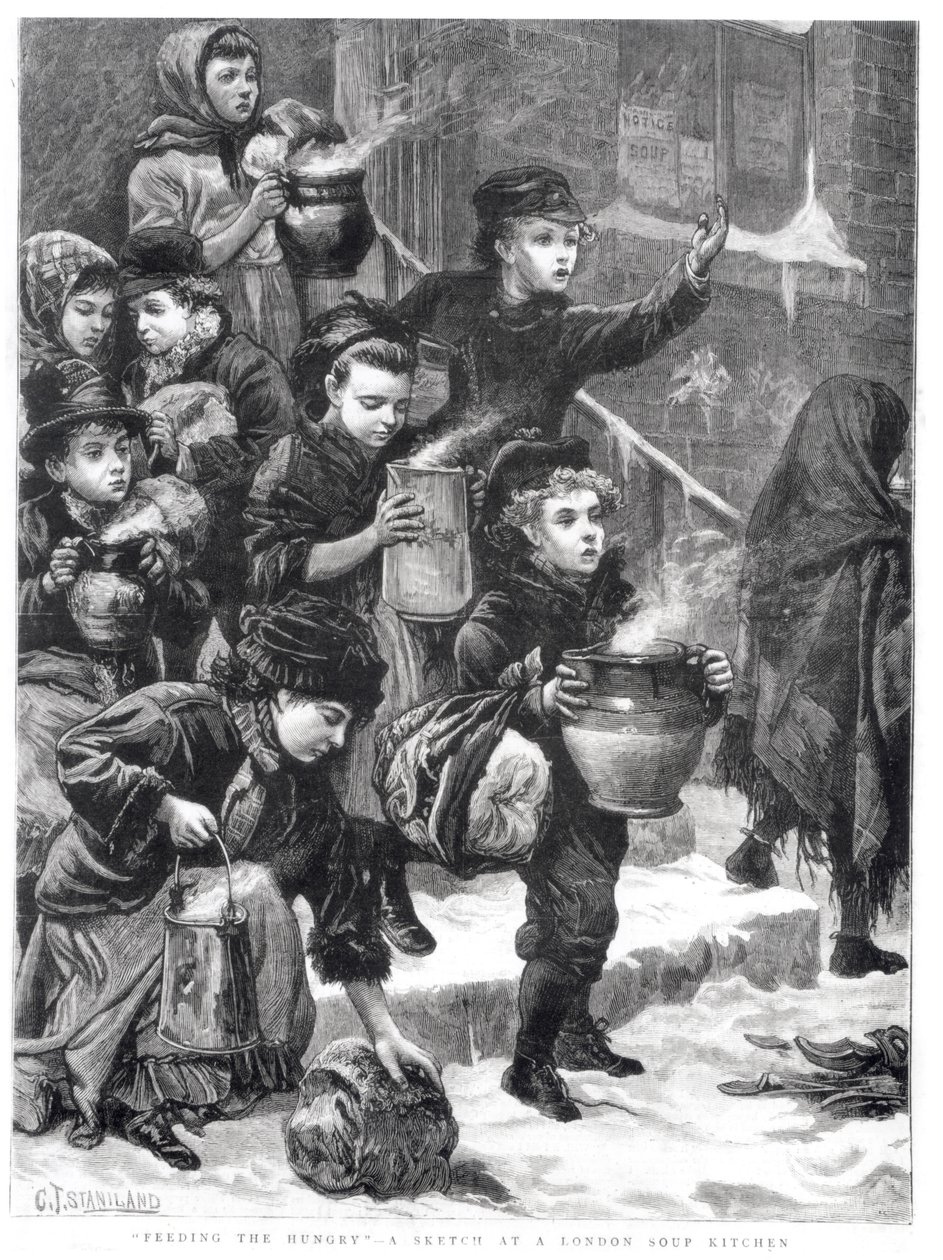 1880年，一个伦敦汤厨房供应饥饿 作者 查尔斯·J·斯坦尼兰