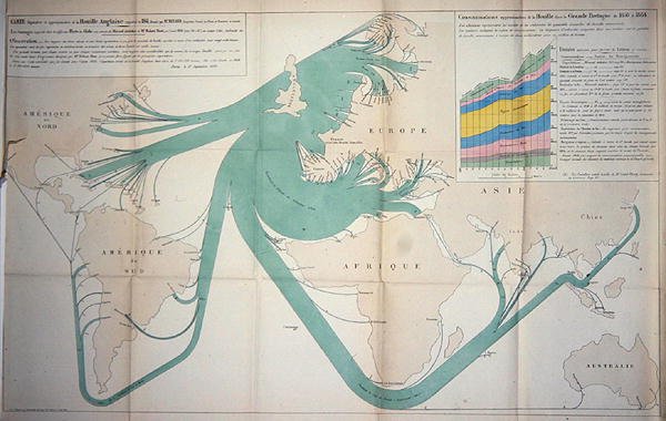 显示1864年不列颠群岛煤炭出口的地图 作者 查尔斯·约瑟夫·米纳德