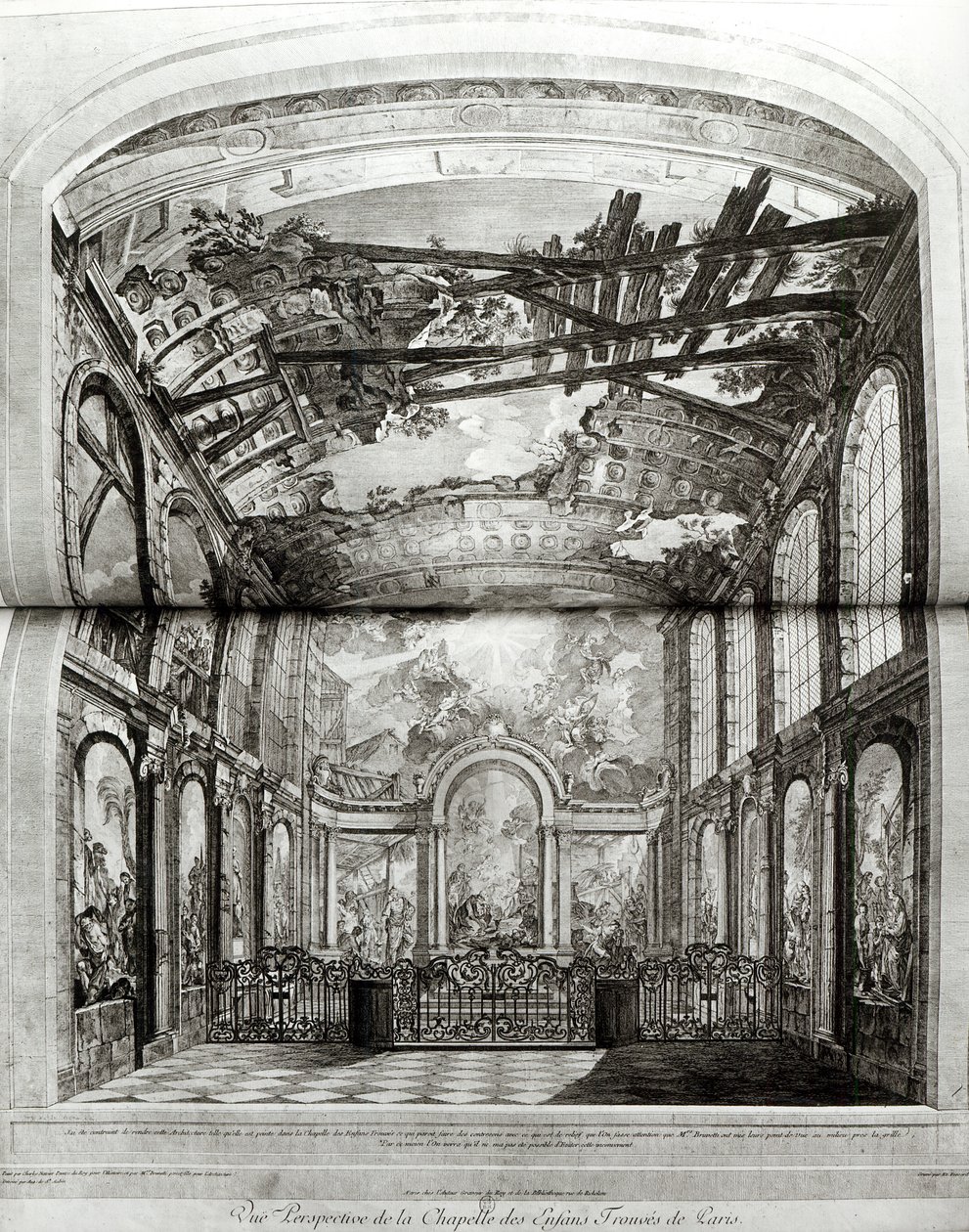 巴黎Hospice des Enfants Trouves教堂的装饰，由Etienne Fessard（1714-77）雕刻c.1750 作者 查尔斯·约瑟夫·纳托尔