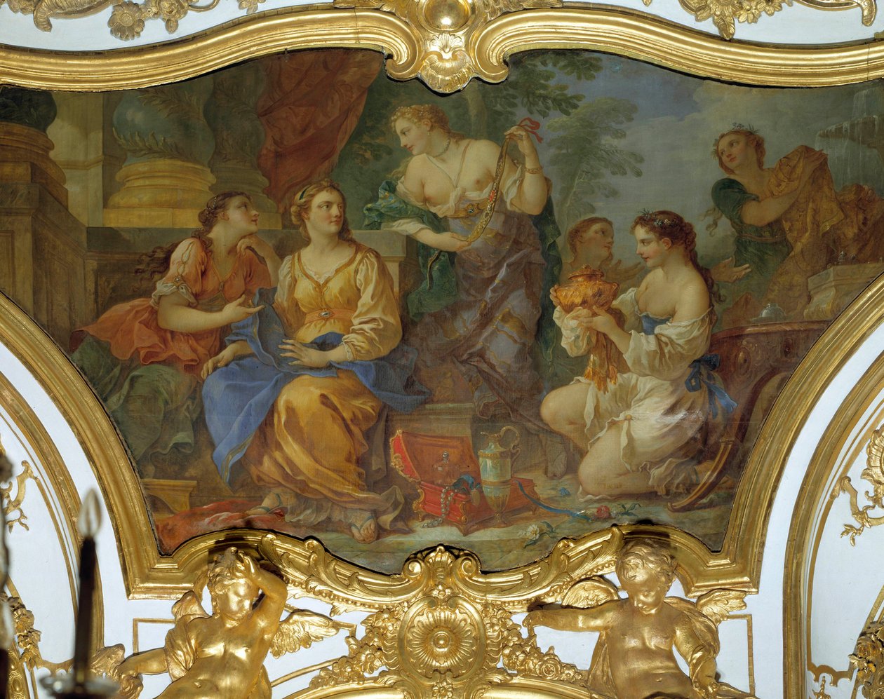 Psyche向他的姐妹们展示他的resors Ceiling painting by Charles Joseph Natoire (Charles-Joseph Natoire) 作者 查尔斯·约瑟夫·纳托尔