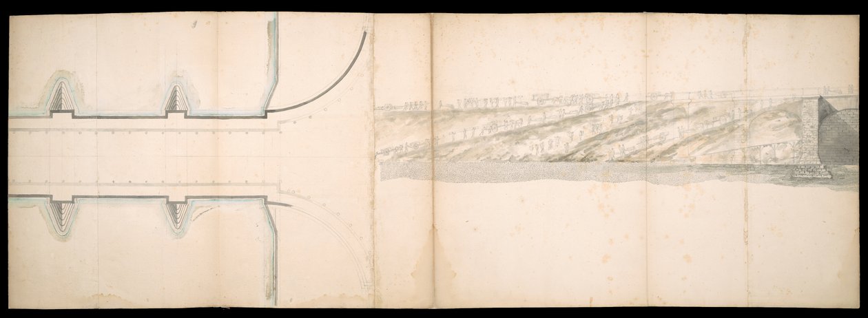 伦敦泰晤士河上预计桥梁的设计，BL 地图 C.49.e.76 作者 查尔斯·拉贝耶