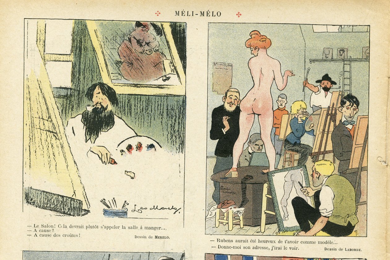 Chas-Laborde (1886-1941)在Le Rire的插图，21/03/08 - Meli-Melo - 艺术，教学，裸体 - 模特（摆姿势的人）。 作者 查尔斯·拉伯德