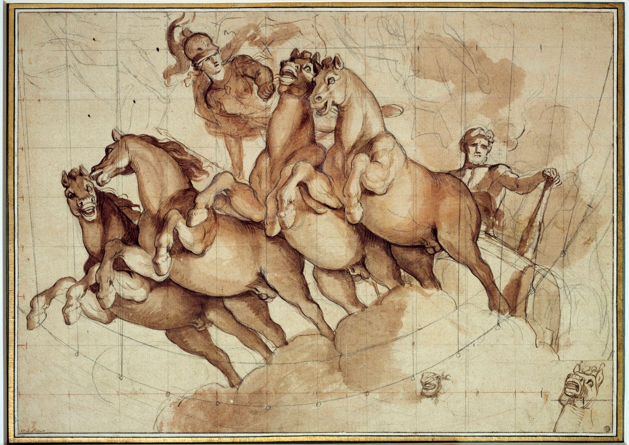 Apotheose of Hercules Lavis de sanguine et encre noir by Charles Lebrun (Le Brun) (1619-1690) 17th century Sun. 0,32x0,45m. Paris, Louvre Museum 作者 查尔斯·勒布朗