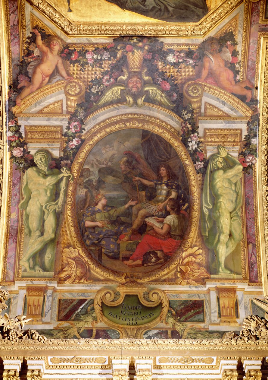 金融秩序于1662年重新获得，Galerie des Glaces的天花板画 作者 查尔斯·勒布朗