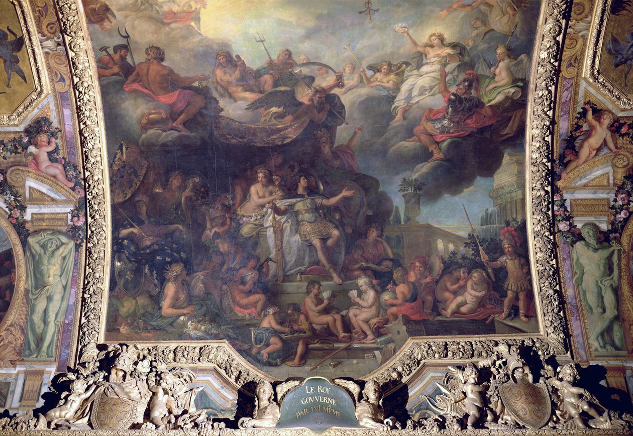 路易十四国王（1638-1715）1661年独立统治，Galerie des Glaces的天花板画 作者 查尔斯·勒布朗