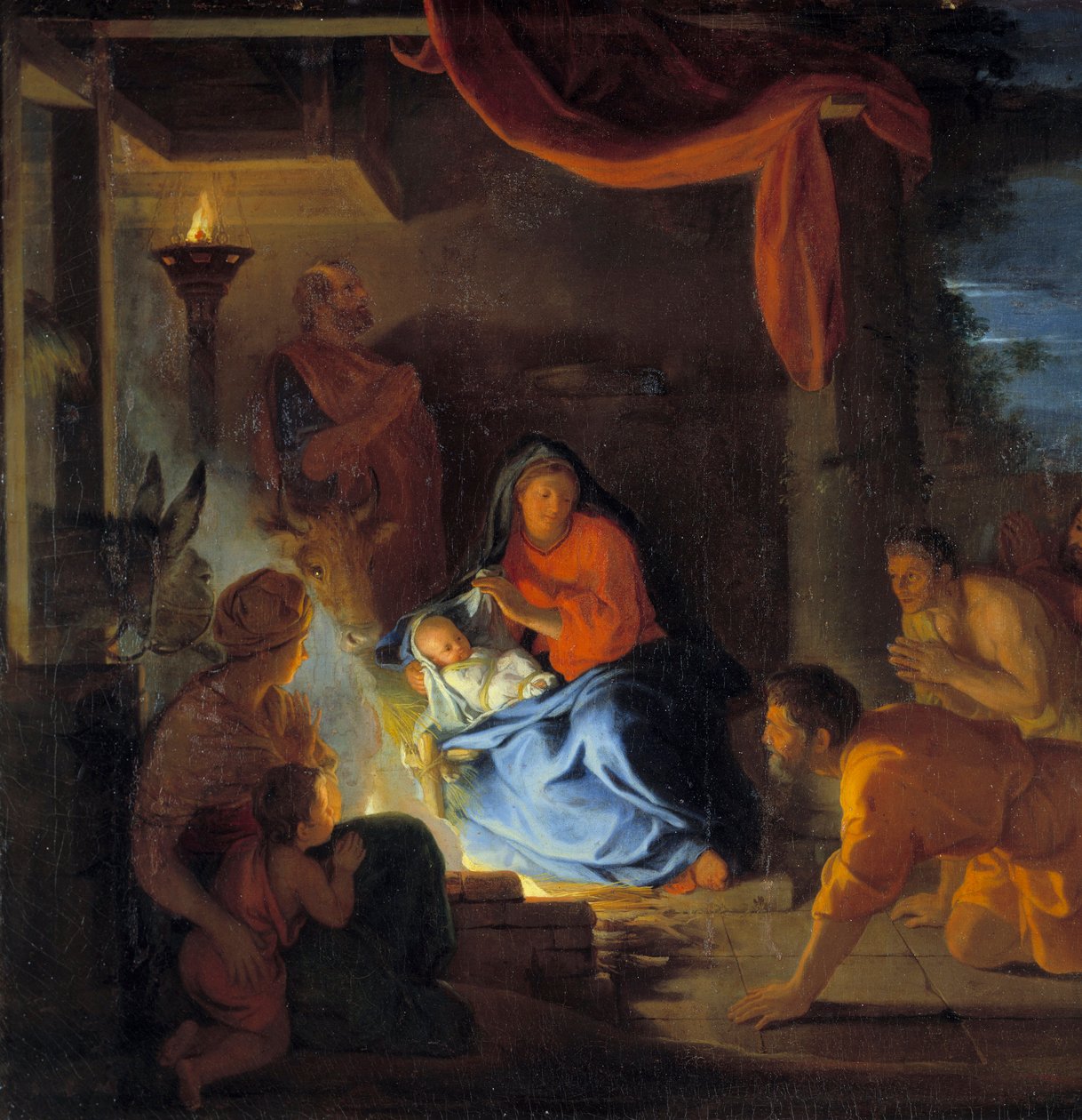 牧羊人的崇拜。 查尔斯·勒布伦 (Le Brun) (1619-1690) 1690 年画作的细节。 1,51x1,17 m 作者 查尔斯·勒布朗