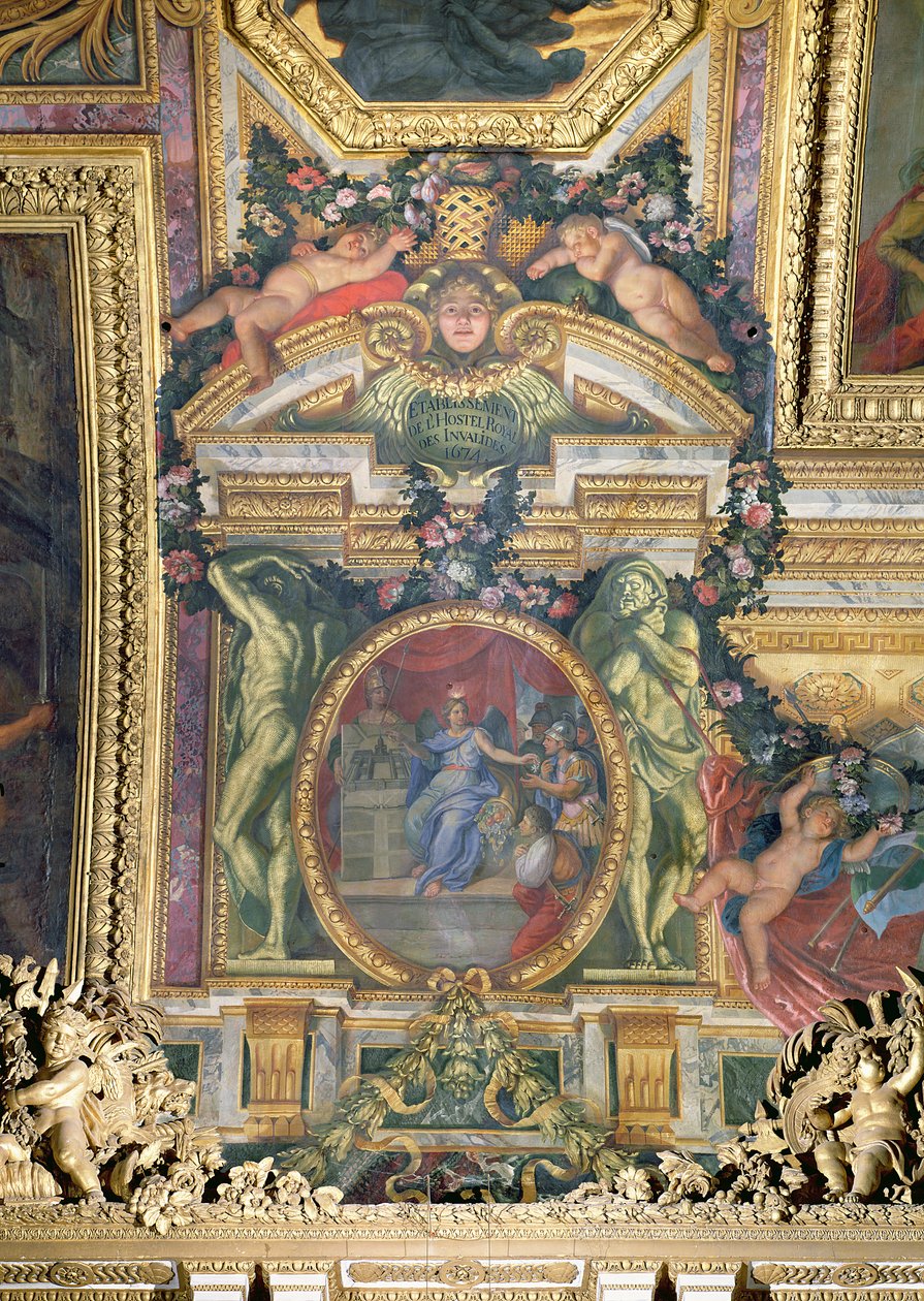 1674年皇家荣军院酒店的基础，Galerie des Glaces的天花板画 作者 查尔斯·勒布朗