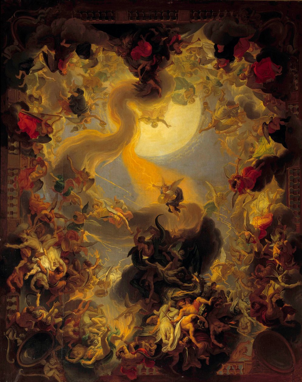 叛逆天使的陨落。 查尔斯·勒布伦 (Le Brun) 的绘画 (1619-1690) 作者 查尔斯·勒布朗