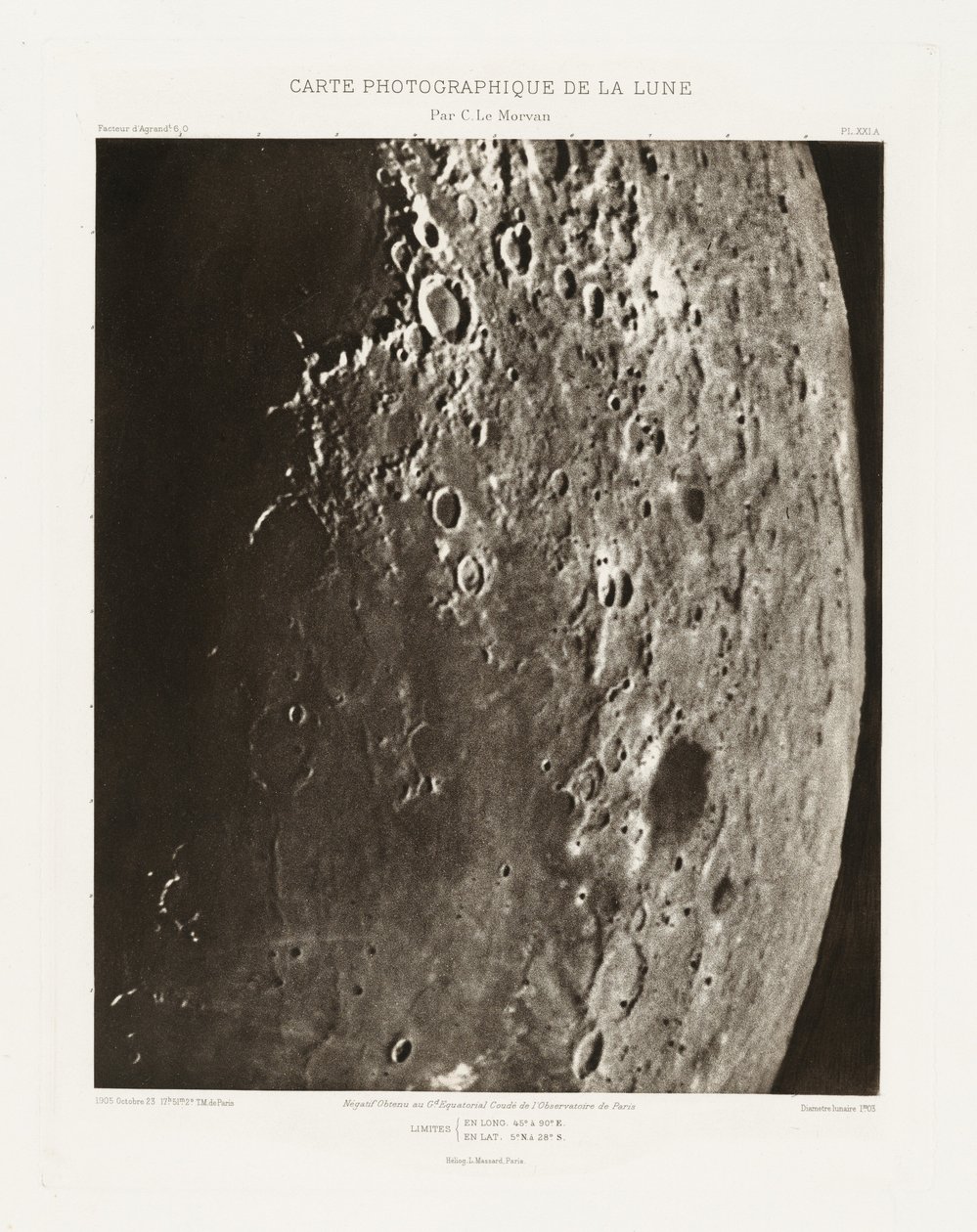 月球摄影图，图版 XXI.A（Carte photographique de la lune, planche XXI.A），10 月 23 日 作者 查尔斯·勒莫万