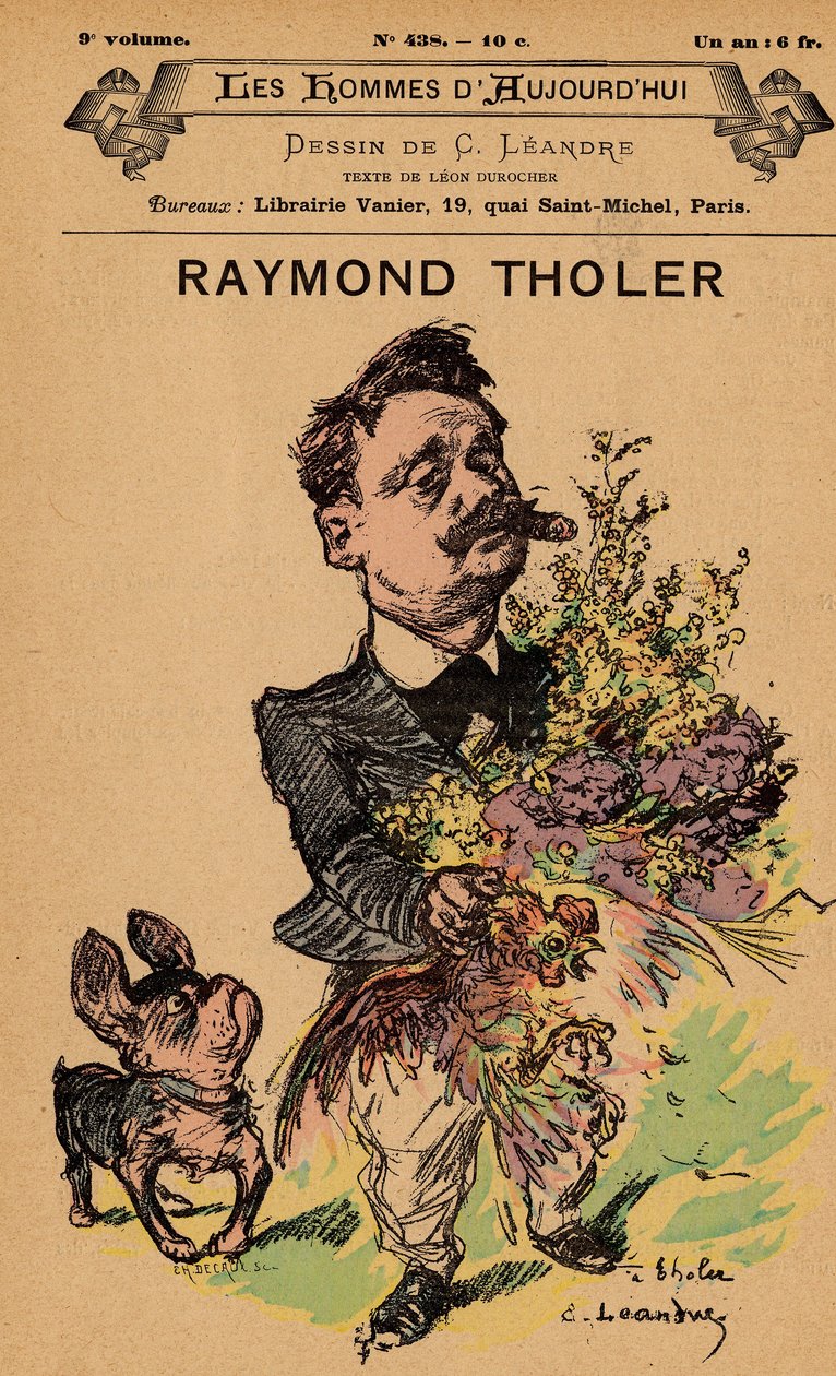 Les Hommes Today 的封面，第 438 号，Charles Leandre（1862-1934 年）的插图：花 - 狗、公鸡、Tholer Raymond（1859-？） 作者 查尔斯·莱安德烈