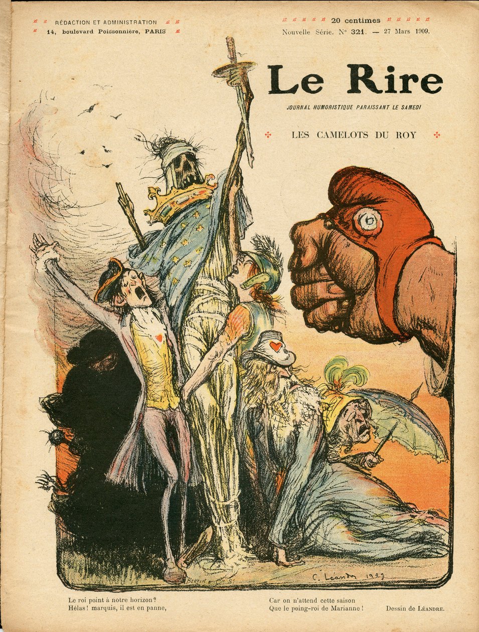 《笑声》的封面，第 321 号，Satirical en Couleurs 作者 查尔斯·莱安德烈