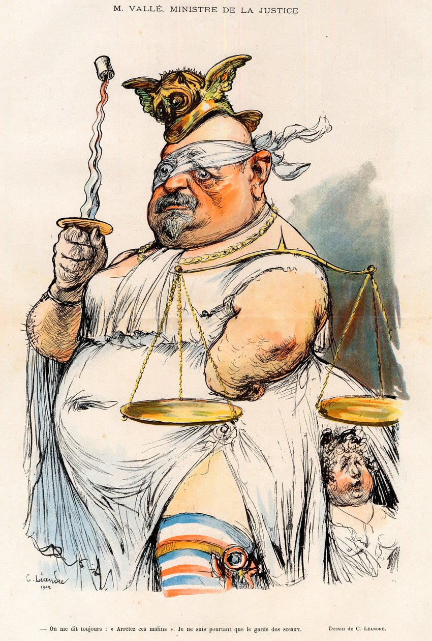 欧内斯特-瓦莱（1845-1920）--1902年的司法部长--Charles Leandre（1862-1934）1902年在 "Le Rire "中的漫画。 作者 查尔斯·莱安德烈