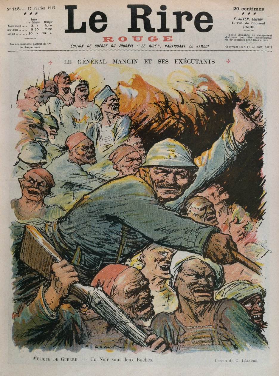 查尔斯·曼金将军和他的下属，黑色和两个Boches一样好，1917年2月17日“Le Rire Rouge”的封面插图 作者 查尔斯·莱安德烈