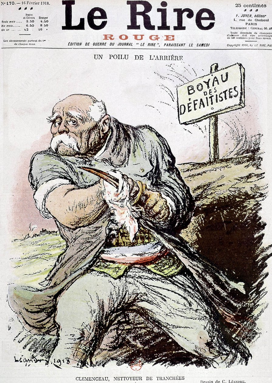 Georges Clemenceau (1841-1929) French politician, cartoon by Leandre showing him as the cleaner of the trenches, published in paper "Le Rire" february 16n 1918 作者 查尔斯·莱安德烈