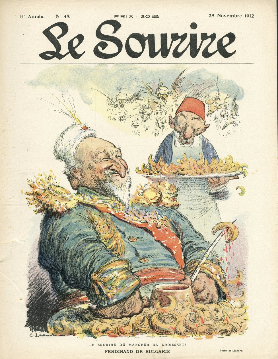 Charles Leandre (1862-1934) 为 Le Smile 封面插图，第 48 号，28/11/12 - 羊角面包食者的微笑 - 土耳其、东方、巴尔干、保加利亚 - Ferdinand de保加利亚 作者 查尔斯·莱安德烈